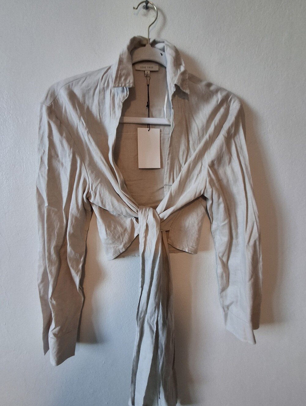 Love Tree Beige Tie-Front Cropped Jacket